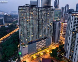 Luxury serviced residence for sale at KLCC, 1,496 sq.ft., 1 bedroom, 2 bathrooms, fully furnished with modern interiors, imported sound system, home theater, and premium finishes. RM 1.7 million. Freehold.