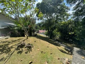 Comfortable bungalow for rent in Bukit Tunku, Kuala Lumpur. 5 bedrooms, 7 bathrooms, 1 maid room, garden, balcony, swimming pool, and parking. Rental price RM 25,000/month. Spacious layout with modern finishes and greenery views.