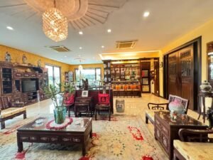 Luxurious 3-storey bungalow for sale in Bangsar. 15,000 sq.ft. built-up, 12,000 sq.ft. land, 7+2 rooms, 10 bathrooms, private swimming pool, parking for 10-12 cars. RM 16 million.