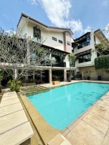 Luxurious 3-storey bungalow for sale in Bangsar. 15,000 sq.ft. built-up, 12,000 sq.ft. land, 7+2 rooms, 10 bathrooms, private swimming pool, parking for 10-12 cars. RM 16 million.