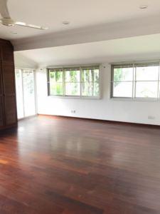 Elegant corner lot bungalow for rent in Bukit Tunku, Kuala Lumpur, featuring a spacious garden, modern interiors, and a bath tub for added comfort.