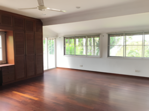 Elegant corner lot bungalow for rent in Bukit Tunku, Kuala Lumpur, featuring a spacious garden, modern interiors, and a bath tub for added comfort.