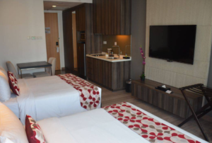 Fully furnished freehold studio unit at Ramada Suites Bukit Bintang featuring 453 sq.ft. of modern living space in the heart of Kuala Lumpur's premium shopping district