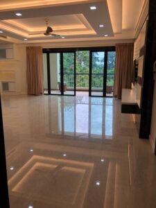 Luxurious fully furnished condominium in Bukit Tunku featuring 4 bedrooms, high ceilings, imported marble finishes, and balcony views of greenery and pool in exclusive Kenny Hills neighborhood