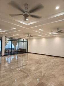 Renovated freehold penthouse in Bukit Tunku featuring huge lanai balcony with pool & greenery views, 4,300 sq.ft., 4+1 bedrooms, modern finishes.