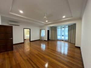 Renovated freehold penthouse in Bukit Tunku featuring huge lanai balcony with pool & greenery views, 4,300 sq.ft., 4+1 bedrooms, modern finishes.