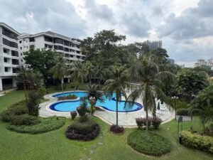 Renovated freehold penthouse in Bukit Tunku featuring huge lanai balcony with pool & greenery views, 4,300 sq.ft., 4+1 bedrooms, modern finishes.