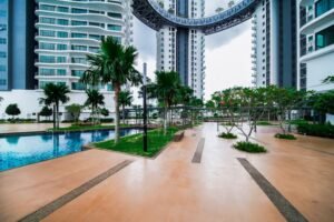 Fully furnished condominium at Datum Jelatek Residence with pool view and KLCC skyline, 1,300 sq.ft., 2 bedrooms, modern facilities and direct LRT access.
