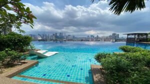 Fully furnished condominium at Datum Jelatek Residence with pool view and KLCC skyline, 1,300 sq.ft., 2 bedrooms, modern facilities and direct LRT access.