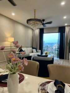 Fully furnished condominium at Datum Jelatek Residence with pool view and KLCC skyline, 1,300 sq.ft., 2 bedrooms, modern facilities and direct LRT access.