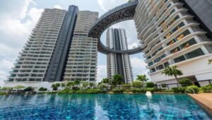 Fully furnished condominium at Datum Jelatek Residence with pool view and KLCC skyline, 1,300 sq.ft., 2 bedrooms, modern facilities and direct LRT access.